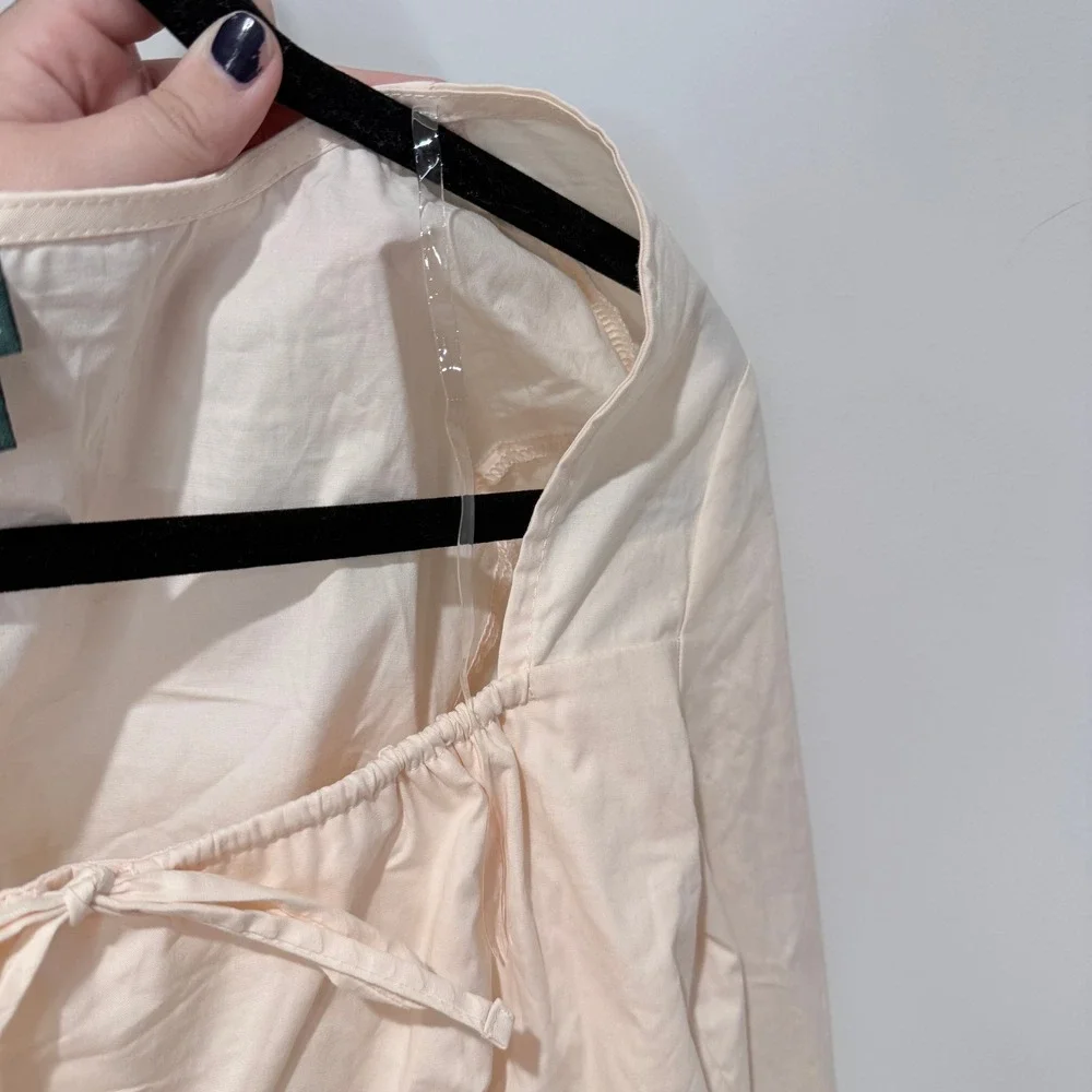 WILD FABLE Square‎ Neck Tie Front Long Sleeve Cropped Blouse Top Peach Size M